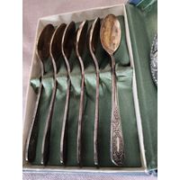 Ложки чайные мельхиор в серебре и с позолотой, 6 шт. винтаж в оригинальной упаковке