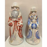 РЕДКИЕ! АУКЦИОН не с рубля без МПЦ. Добрушский фарфор! Статуэтки - штофы  "Дед Мороз и Снегурочка" одним лотом.