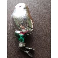 Ёлочная игрушка "ВОРОБЕЙ", на прищепке, стекло. (СССР, 1950-1960 гг.).