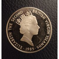 Британские Виргинские острова. Крупная серебряная монета 20 долларов 1985 г. Серебро 0.925. Серия Сокровища затонувших кораблей. Сокровище золото MONSTRANCE