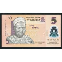 Нигерия 5 найра 2019 г. P38j. Серия FL. Полимер. UNC