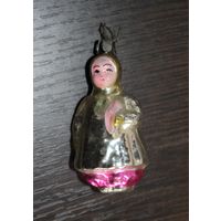 Новогодняя елочная игрушка, из СССР "Девочка", тонкое стекло.