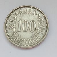 100 марок Финляндия 1957 года. Серебро 500. Монета не чищена. 57