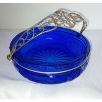 Корзинка. Вазочка. Конфетница. Насыщенный синий цвет. Скань. Серебрение