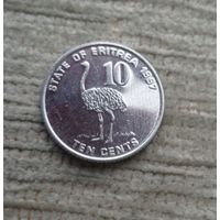Werty71 Эритрея 10 центов 1997 Страус 1991
