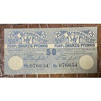 Нотгельд 2 х 25 пфеннигов 1920 год. Бремерфёрд. Веймарская республика