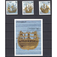 Парусные корабли. Сомали. 2002. 3 марки и 1 блок. Michel N 979-981, бл97 (28,0 е)