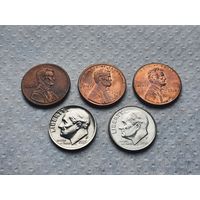 Лот монет 1 цент и 1 dime (5 шт.)
