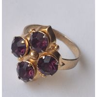 Кольцо,  аметистовые кристаллы. Перстень. 70-е, СССР