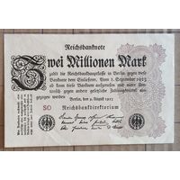 Германия 2 миллиона марок 1923 год, 9. авг 1923. (Тип 2) Ro.103e DEU-116, в/з Wellen