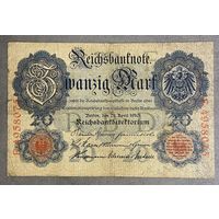 Банкнота 20 марок 1910 год. Германская империя.