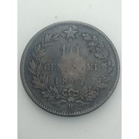 Италия 10 чентезимо 1866 года . Н