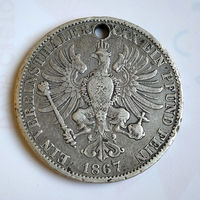 1 талер 1867 год. Пруссия. А. VF.