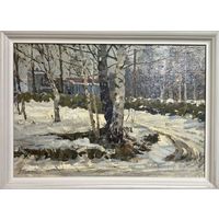Корженевский А.С "Талый снег", 1973г. Картон, масло. Размер 35х49 см.