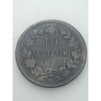 Италия 10 чентезимо 1866 года .  ОМ