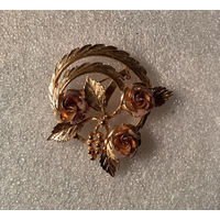 Брошь Фирменная Золотые Розы Coro США 60-е клеймо