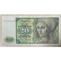 Банкнота 20 марок. 1980 год, ФРГ. Эльсбет Тухер. Скрипка, кларнет.