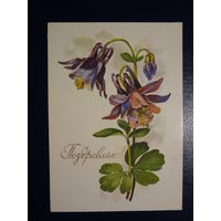 Поздравляю!  Водосбор. 1974 г.  подписанная.