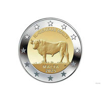 2 евро 2025 Мальта Мальтийский бык UNC из ролла