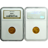 2,5 доллара 1929 г. Голова индейца. США. NGC MS 63!! Золото. КМ# 128