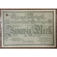 Банкнота 20 марок 1918 год. Гайслинген. Веймарская республика.