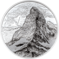 Швейцария 5 франков 2025г. "Горная вершина Маттерхорн. Гора. Альпинист. Восхождение". Монета в капсуле; подарочной рамке - футрляре; сертификат; коробка. СЕРЕБРО 31,10гр.(1 oz)..