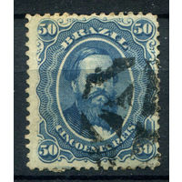 Бразильская Империя - 1866г. - император Педру II, 50 R - 1 марка - гашёная [Mi 25]. #4-W1-131-A-2