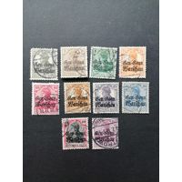 Польша 1916 Неполная серия марок "DEUTSCHEN REICHES" периода немецкой оккупации Польши с надпечаткой "Deutschen post in Warschau" (гашение, есть наклейки) Mi.6-13,15-16 каталог 22.00 евро