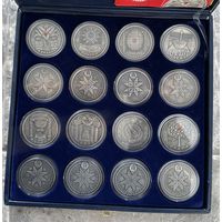 Праздники и обряды белорусов 20 рублей, серебро. Набор из 8 серебряных монет Купалье, Коляды, Пасха, Богач, Троица, Масленица, Деды, Спасы. 2004-2009 г.